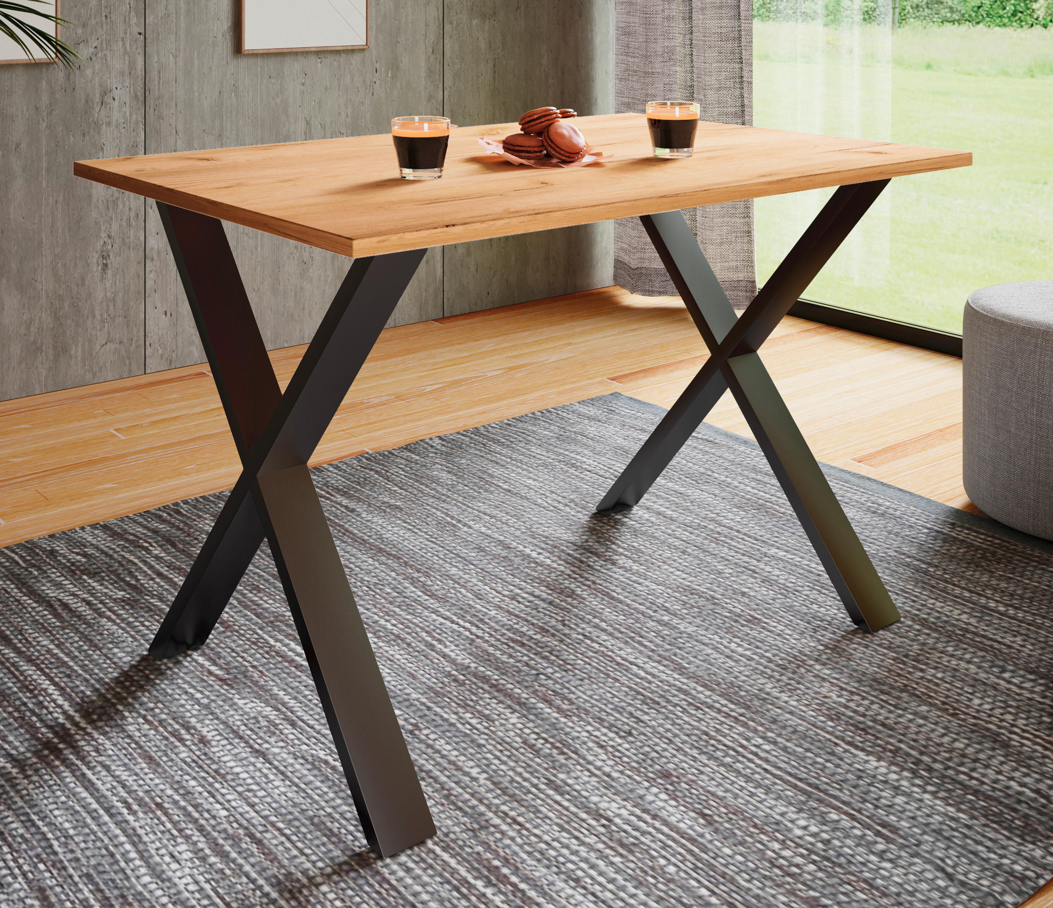 ESSTISCH rechteckig Schwarz, Honigeiche  - Honigeiche/Schwarz, Basics, Holzwerkstoff/Metall (140/80/76cm) - MID.YOU