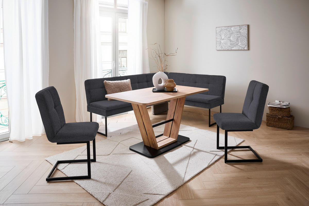 ECKBANK 213/155 cm Webstoff Dunkelblau   - Schwarz/Dunkelblau, Design, Textil/Metall (213/155cm) - Novel