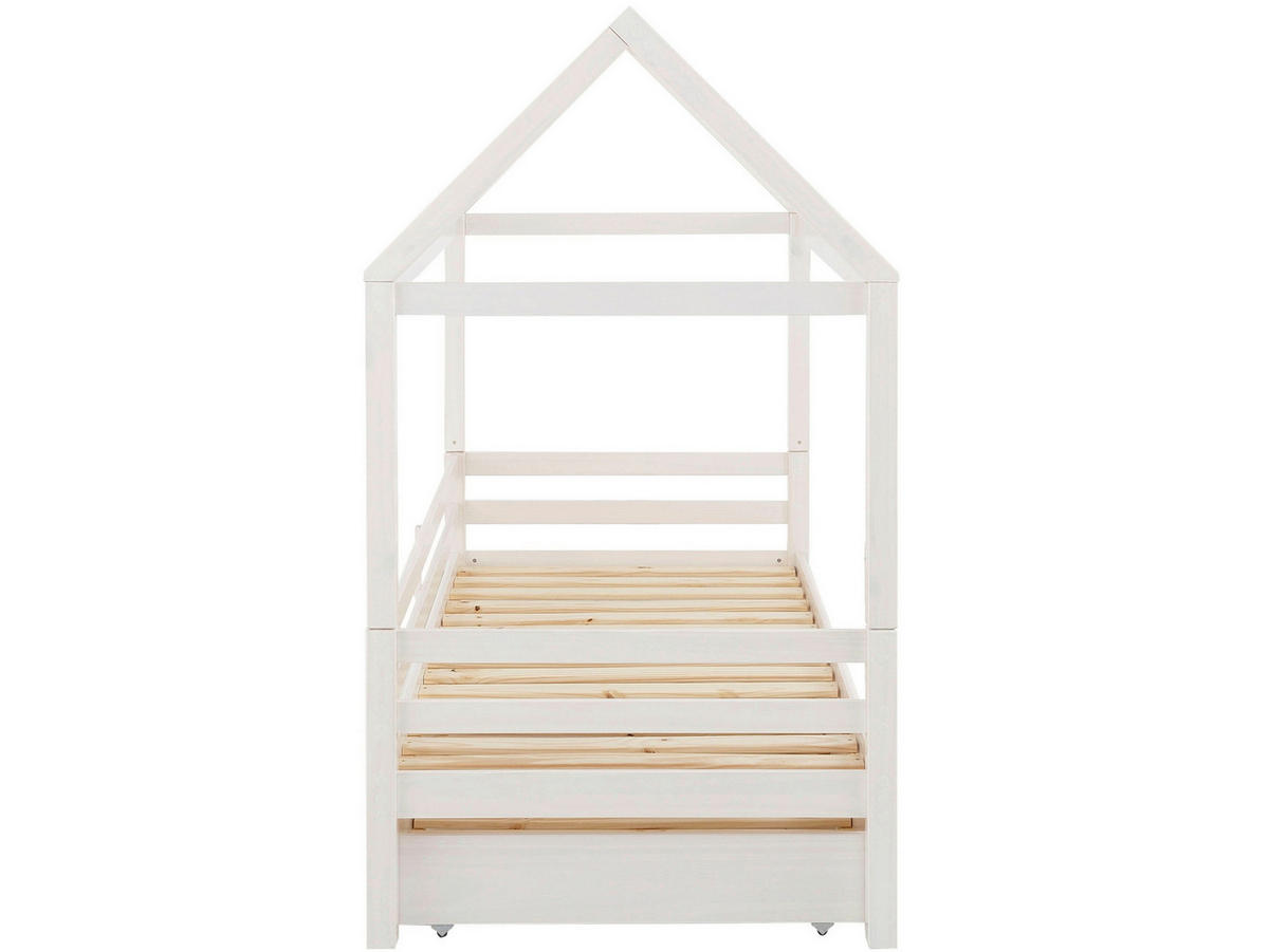 HAUSBETT 90/200 cm,  in Weiß, Bettschublade, Lattenrost für Zusatzbett, Lattenrost für Hauptbett  - Naturfarben/Weiß, MODERN, Holz (90/200cm) - MID.YOU