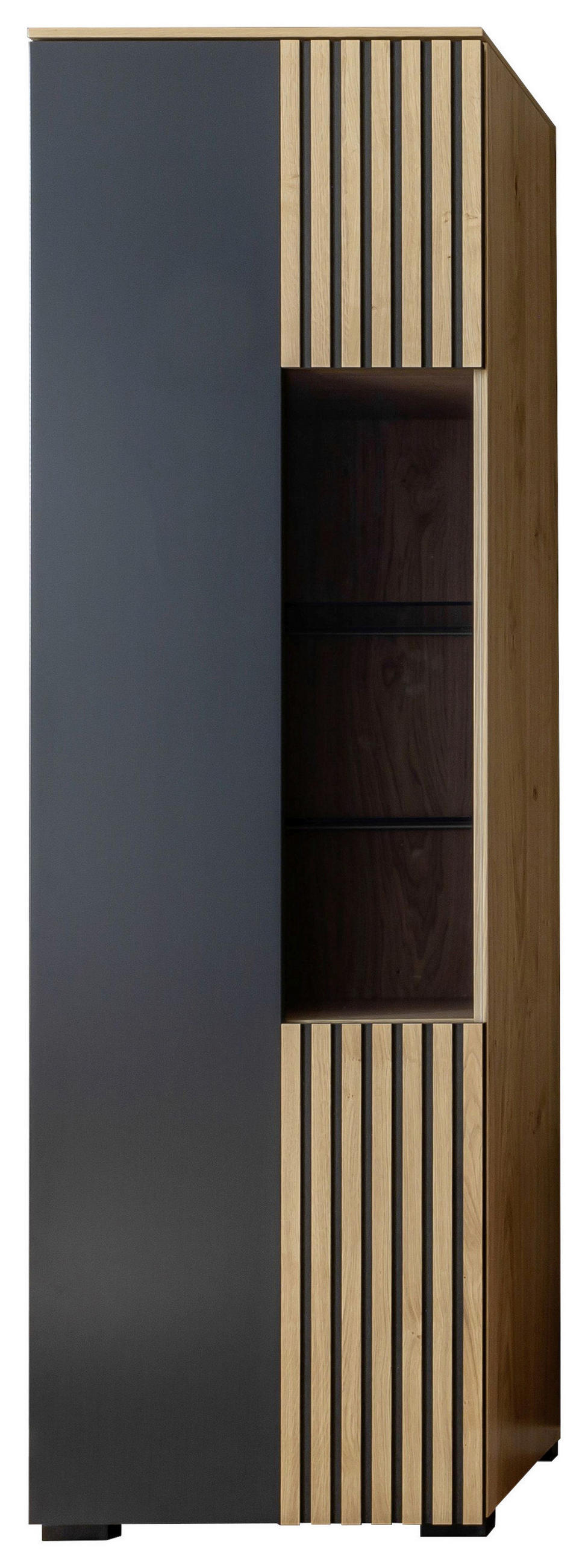 VITRINE  in furniert Wildeiche Anthrazit, Eiche Bianco  - Eiche Bianco/Anthrazit, Design, Glas/Holz (60/200/45cm) - Moderano