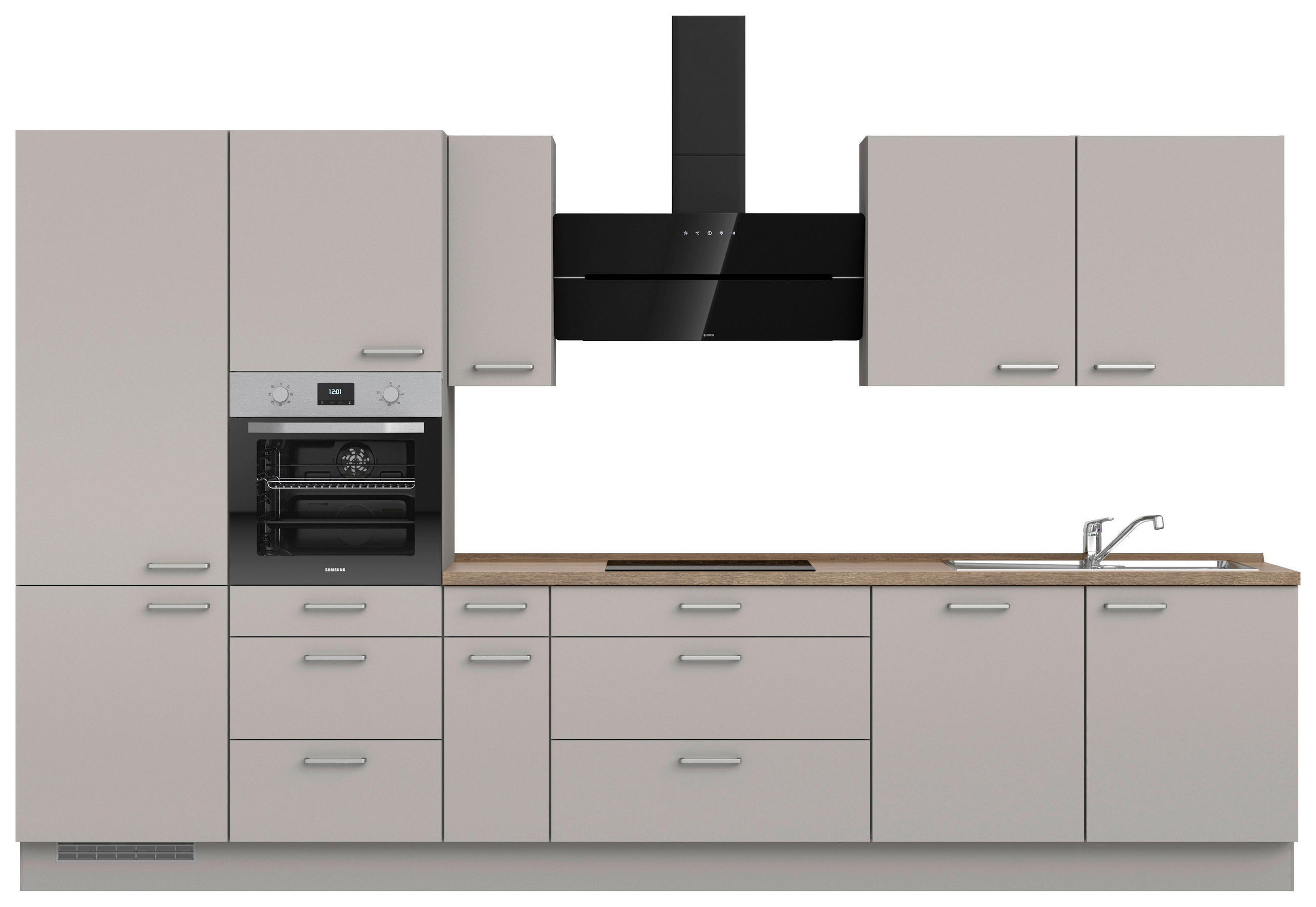 KÜCHENLEERBLOCK 360 cm   in Grau, Eiche dunkel  - Eiche dunkel/Edelstahlfarben, MODERN, Holzwerkstoff/Metall (360cm) - Nobilia