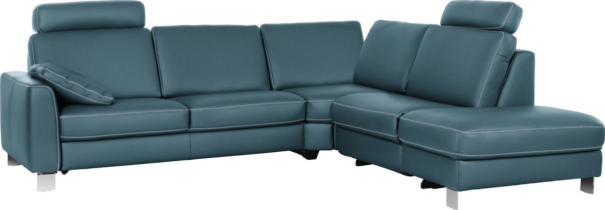 ECKSOFA in Echtleder Blau  - Chromfarben/Blau, Konventionell, Leder/Metall (272/245cm) - Valdera