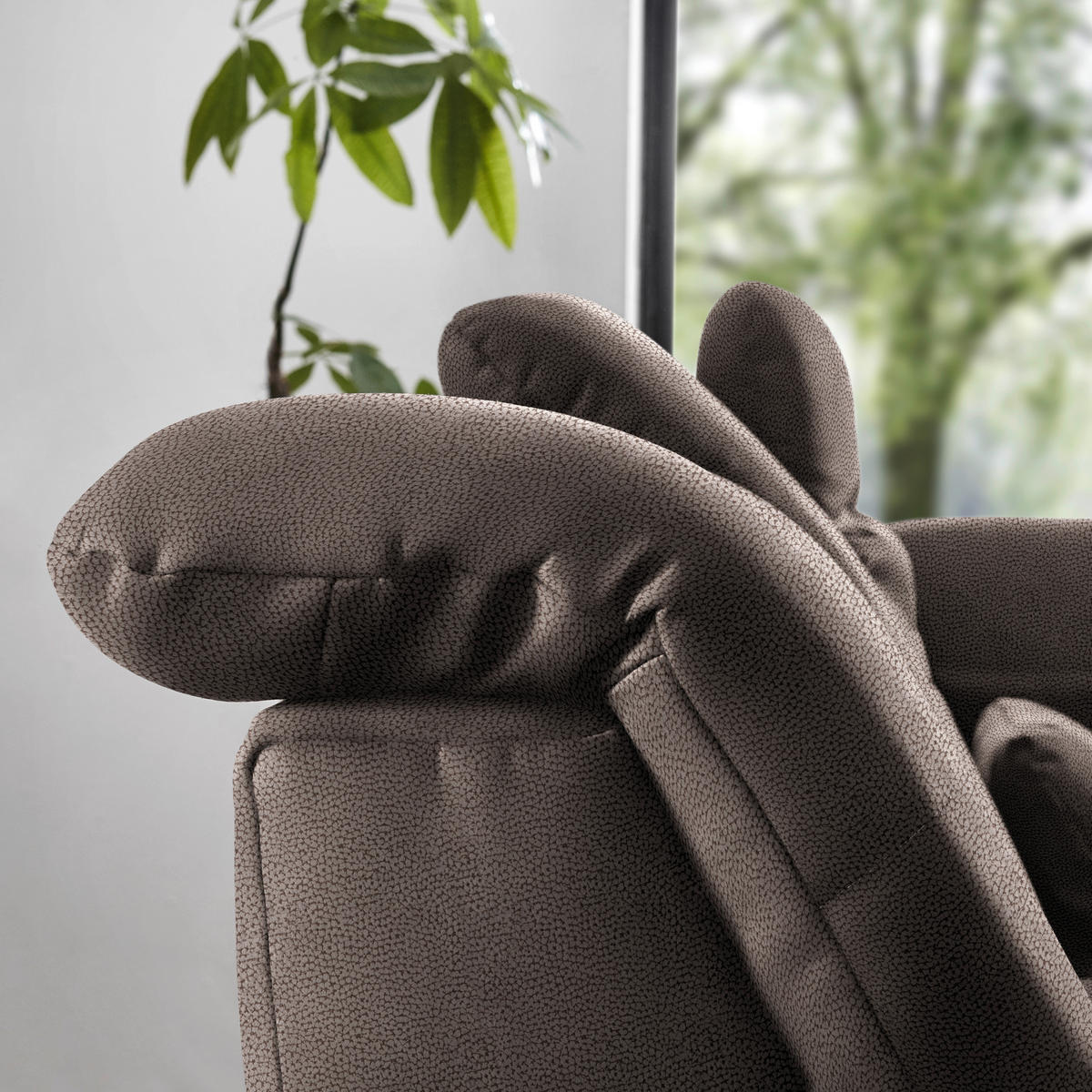 ECKSOFA  in Flachgewebe Graubraun  309/195 cm  - Chromfarben/Graubraun, Design, Textil (309/195cm) - Beldomo Style