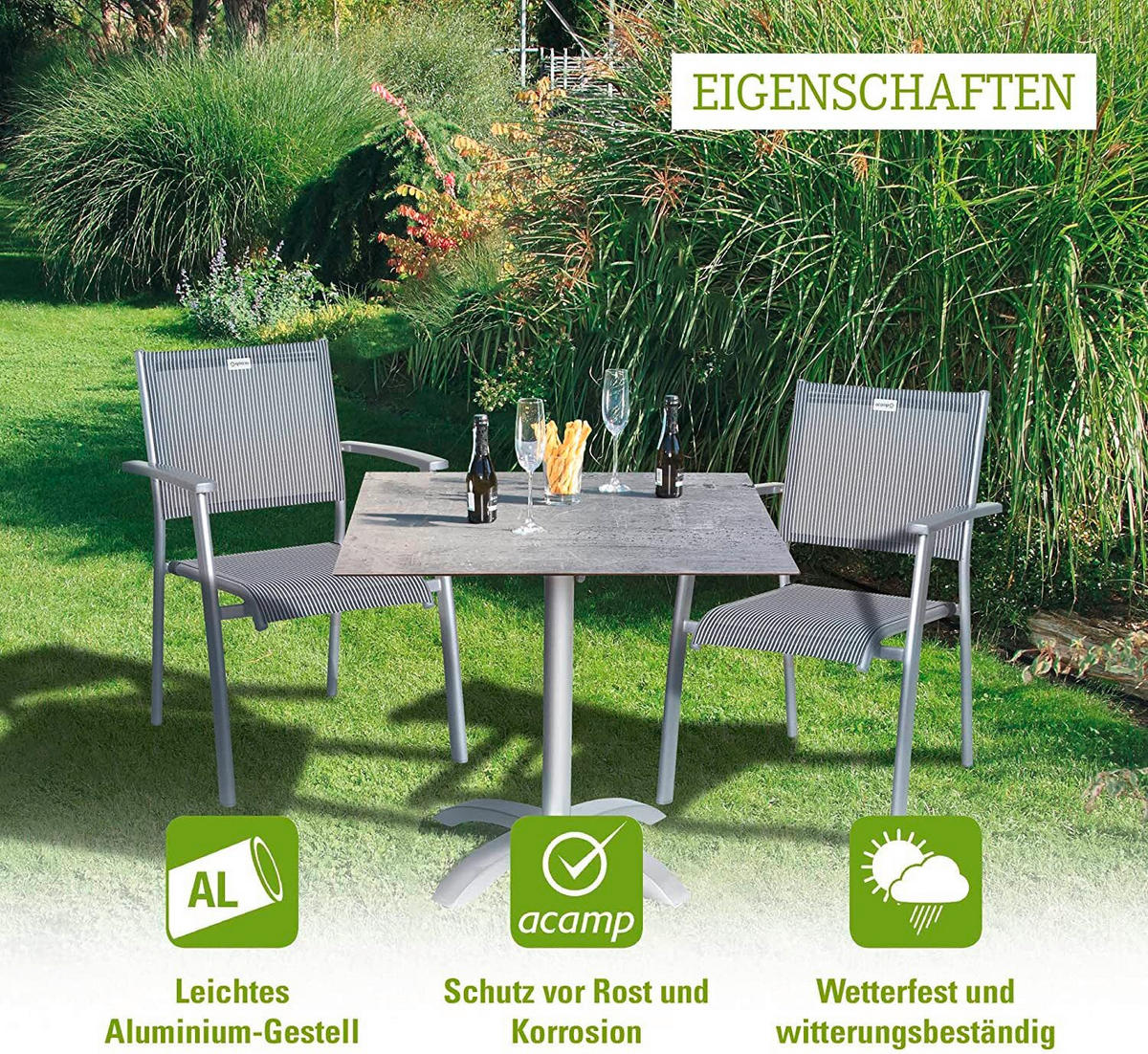 GARTENKLAPPTISCH 80/80/72 cm Metall, Holzwerkstoff Grau, Platinfarben quadratisch  - Platinfarben/Grau, Basics, Holzwerkstoff/Metall (80/80/72cm) - Gardenson