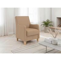 SESSEL in Echtleder Cappuccino  - Eichefarben/Cappuccino, Basics, Leder/Holz (70/93/75cm) - Sit & More