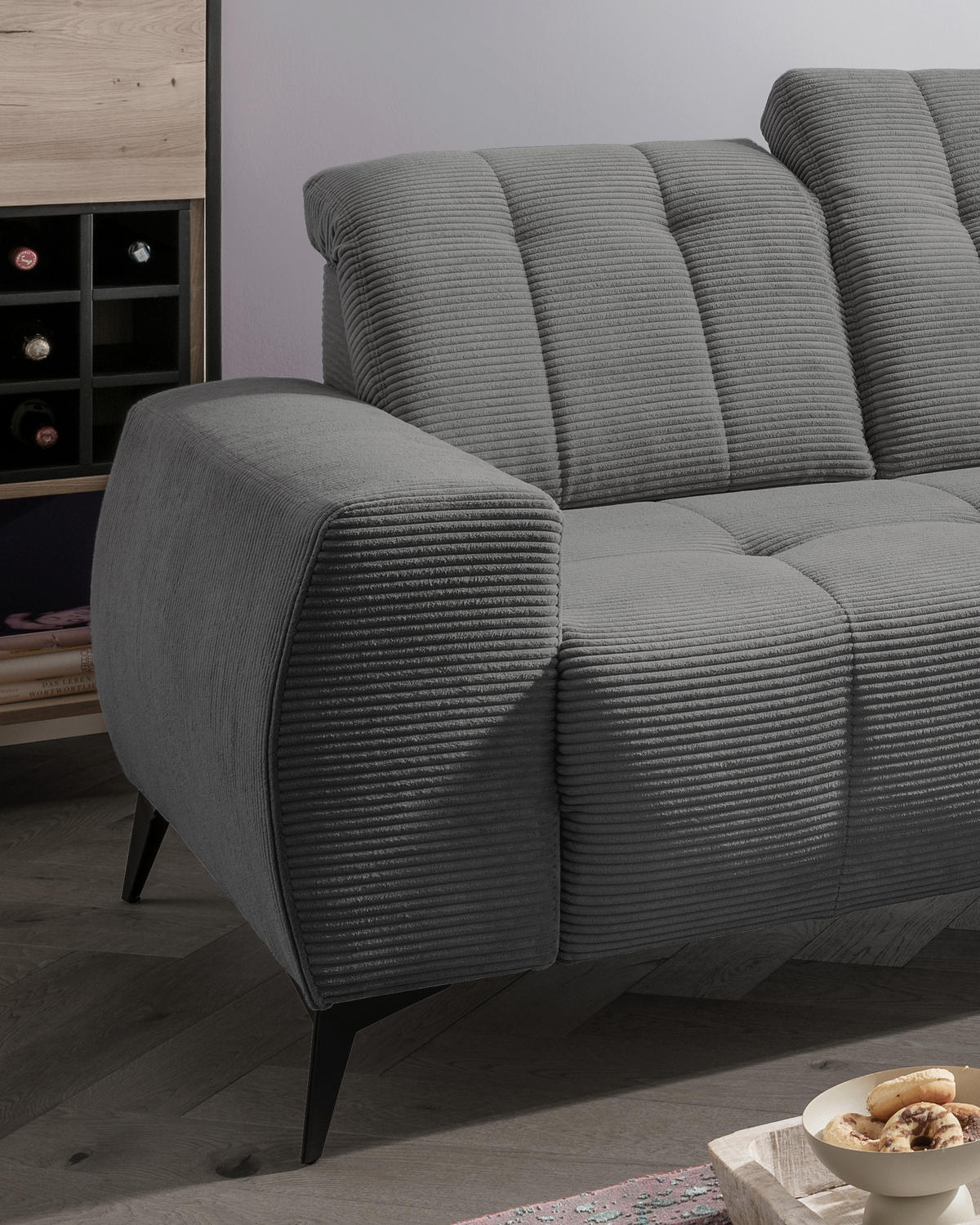 ECKSOFA Grau Cord  - Schwarz/Grau, MODERN, Textil/Metall (261/200cm) - Livetastic