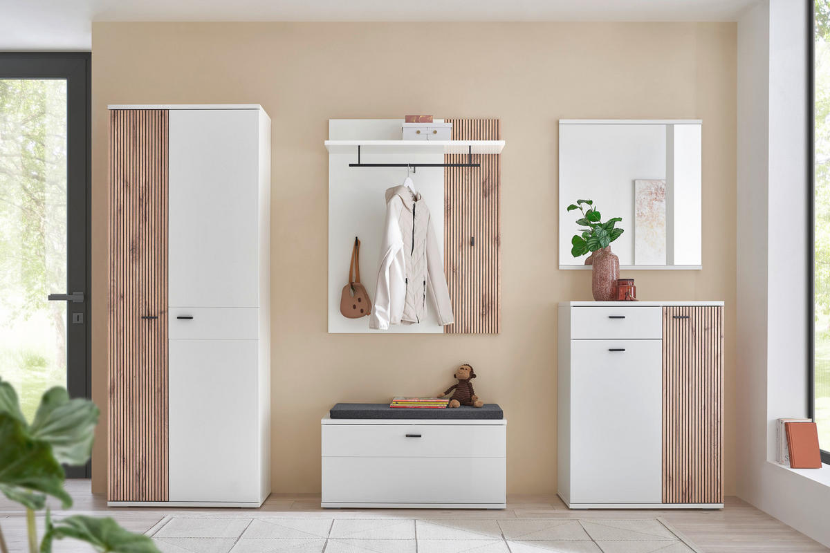 GARDEROBE 5-teilig  in 260/198/37 cm  - Weiss/Eichefarben, Design, Holzwerkstoff (260/198/37cm) - Voleo