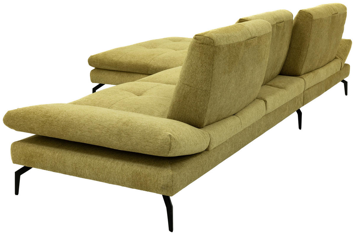 ECKSOFA Hellgelb Struktur Rücken echt  - Hellgelb/Schwarz, Design, Textil/Metall (203/340cm) - Chilliano