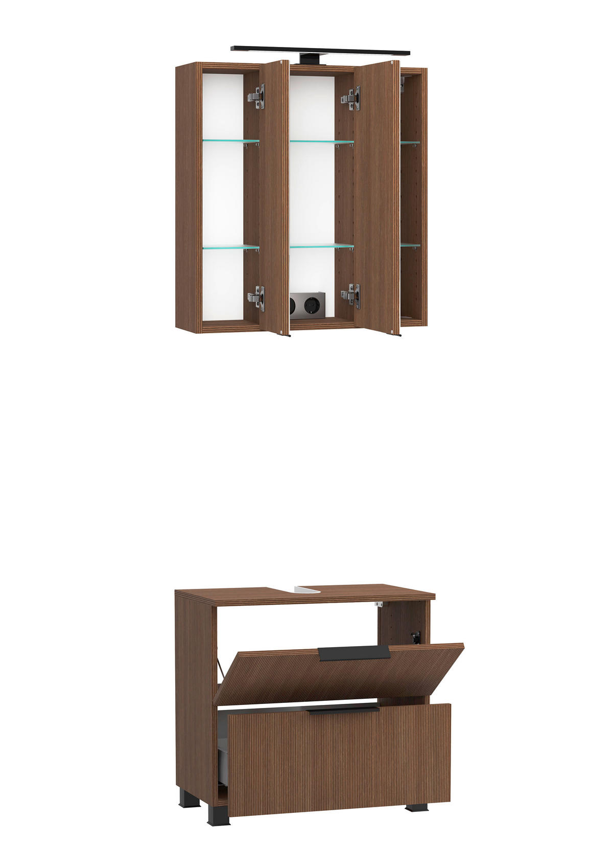 BADEZIMMER 2-teilig  in 60 cm  - Dunkelbraun/Schwarz, Natur, Glas/Holzwerkstoff (60cm) - Held