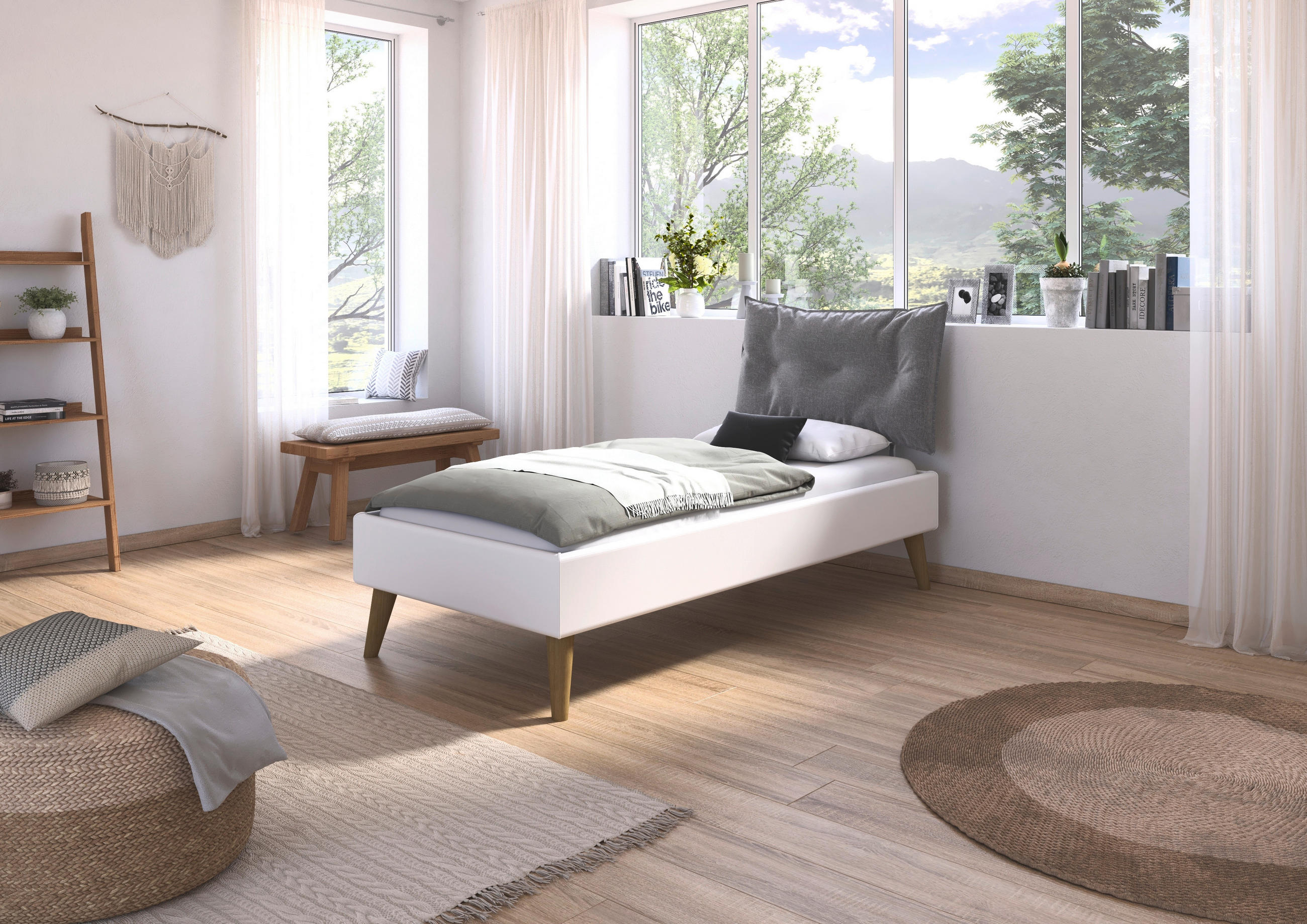 Thumbnail - Carryhome Bett, Weiß, Holz, Eiche, massiv, 90x200 cm, Blauer Engel, Goldenes M, Made in Germany, in verschiedenen Größen...