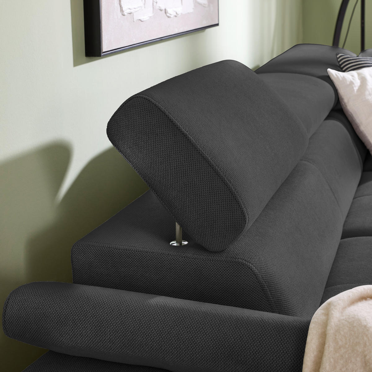 ECKSOFA inkl. Funktion COMBO Graphitfarben Flachgewebe  - Schwarz/Graphitfarben, Design, Textil/Metall (266/206cm) - Stylife
