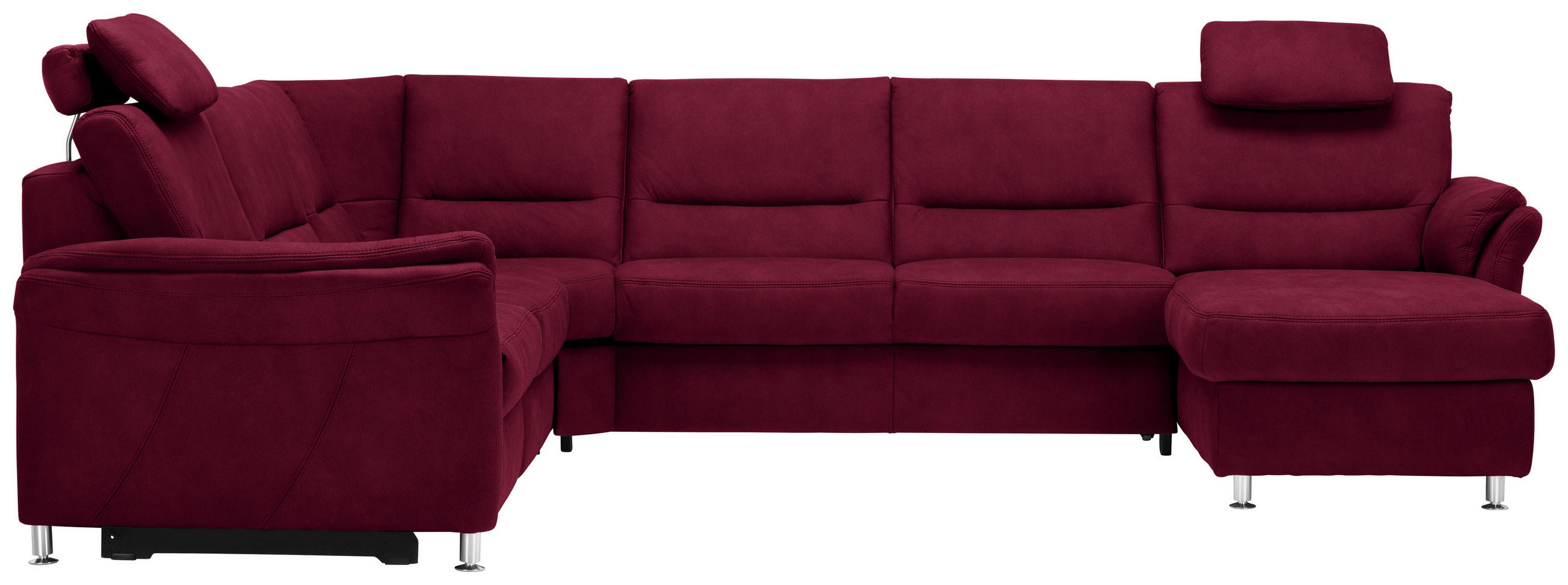WOHNLANDSCHAFT Mikrofaser Weinrot  - Weinrot/Alufarben, Konventionell, Textil/Metall (262/335/173cm) - Beldomo System