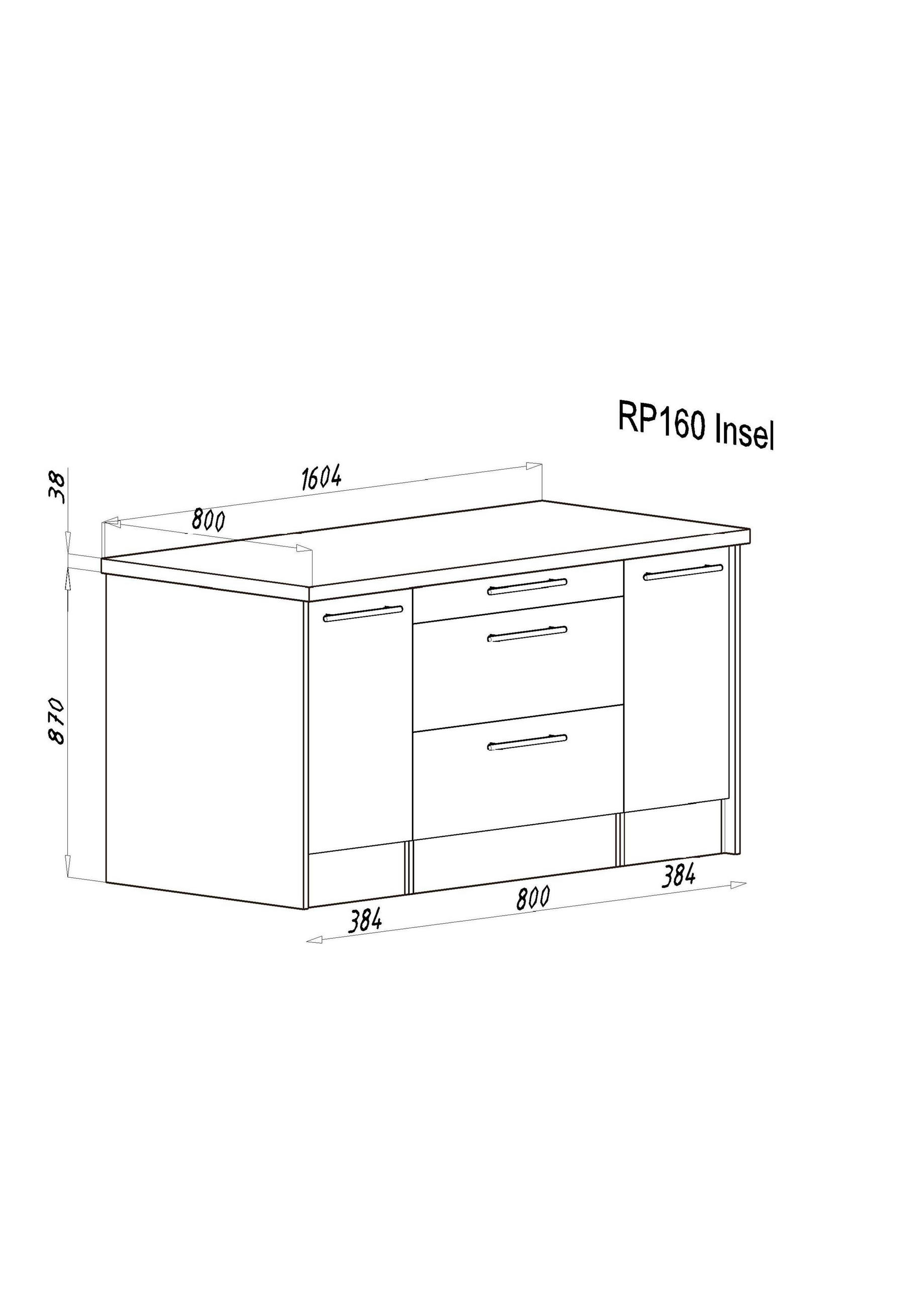 Thumbnail - Respekta Küchenblock Inselküche, Grau, Weiß, Metall, 8,1 Schubladen, nur wie online abgebildet bestellbar, 280x200x270 c...