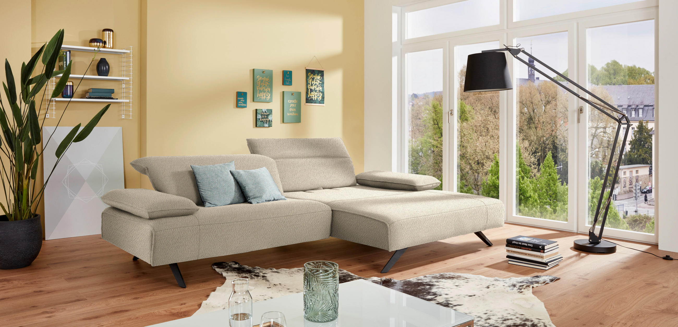 ECKSOFA in Flachgewebe Beige  - Anthrazit/Beige, Design, Textil/Metall (280/165cm) - Johann Jakob