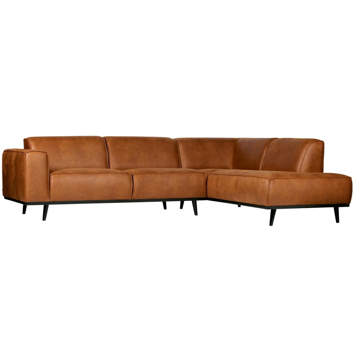 ECKSOFA Statement in Kombination Echtleder/Lederlook Cognac  274/210 cm  - Cognac/Schwarz, Design, Leder/Holz (274/210cm) - Livetastic