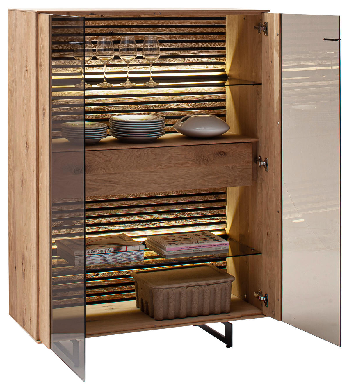 HIGHBOARD Eichefarben  106/138/44 cm  - Eichefarben/Anthrazit, Design, Glas/Holz (106/138/44cm) - Schöner Wohnen