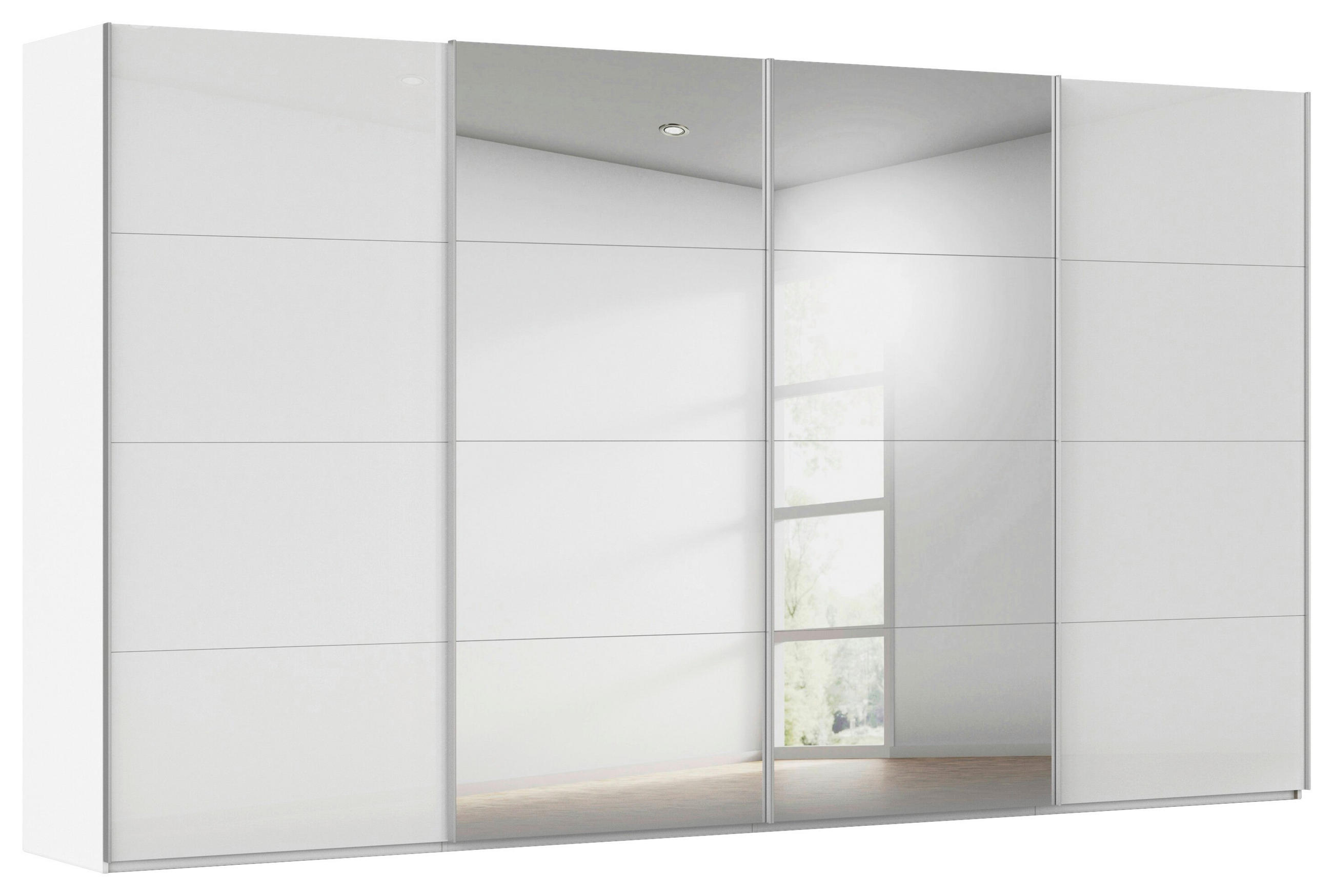 SCHWEBETÜRENSCHRANK 400/236/68 cm 4-türig Weiß  - Alufarben/Weiß, Basics, Glas/Holzwerkstoff (400/236/68cm) - Novel