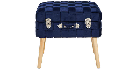 HOCKER Samt, Vliesstoff Kiefer Dunkelblau - Naturfarben/Dunkelblau, Trend, Holz/Textil (52/47/37cm) - Xora