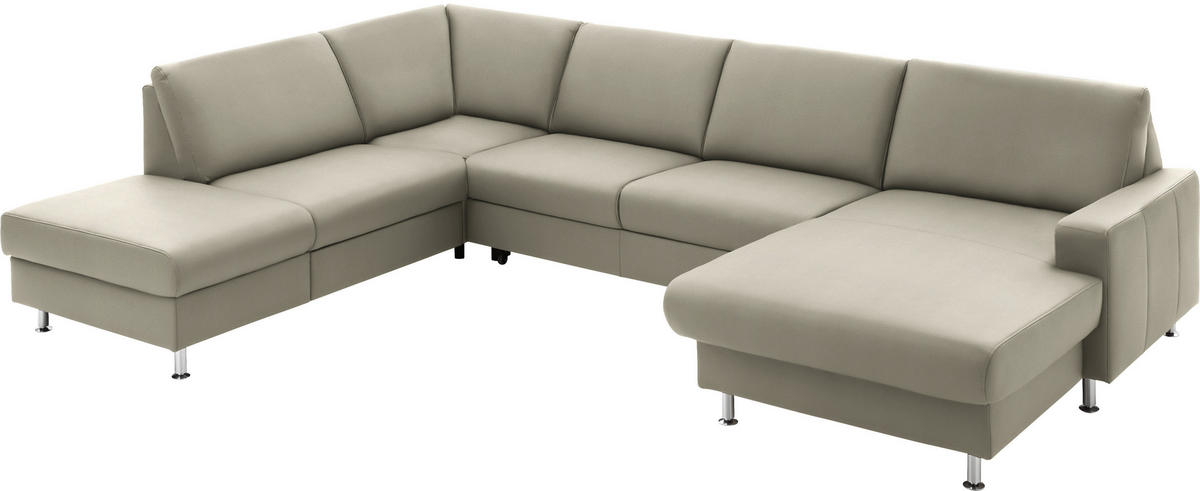 WOHNLANDSCHAFT in Echtleder Platinfarben  - Platinfarben/Alufarben, Design, Leder/Metall (233/339/165cm) - Beldomo Premium
