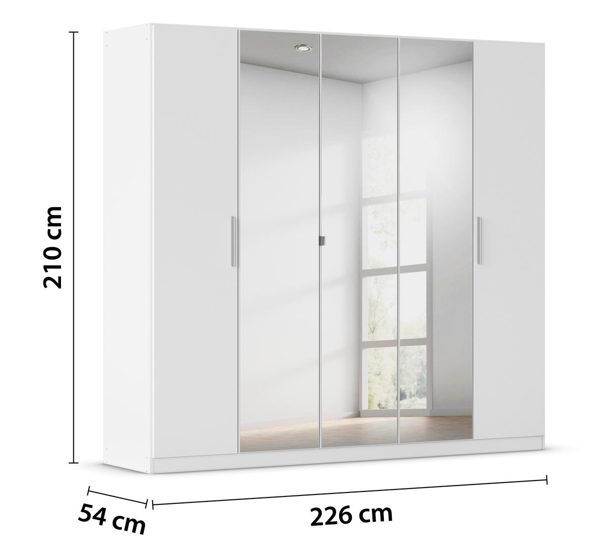 DREHTÜRENSCHRANK 226/210/54 cm,  in Weiß, 5-türig  - Alufarben/Weiß, KONVENTIONELL, Glas/Holzwerkstoff (226/210/54cm) - home24