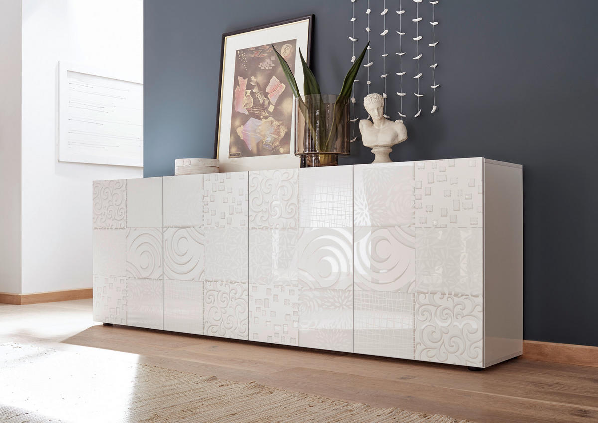 SIDEBOARD  241/84/42 cm  - Weiss Hochglanz/Schwarz, Design, Holzwerkstoff/Kunststoff (241/84/42cm) - MID.YOU