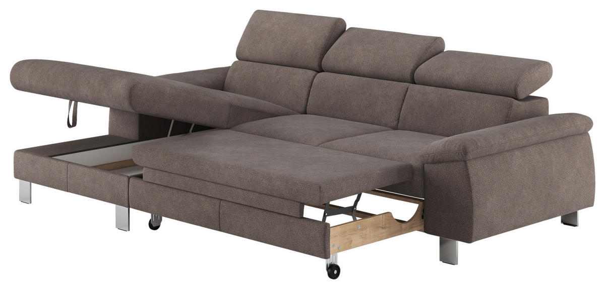 ECKSOFA in Flachgewebe Dunkelgrau  - Chromfarben/Dunkelgrau, Design, Textil/Metall (166/244cm) - Livetastic