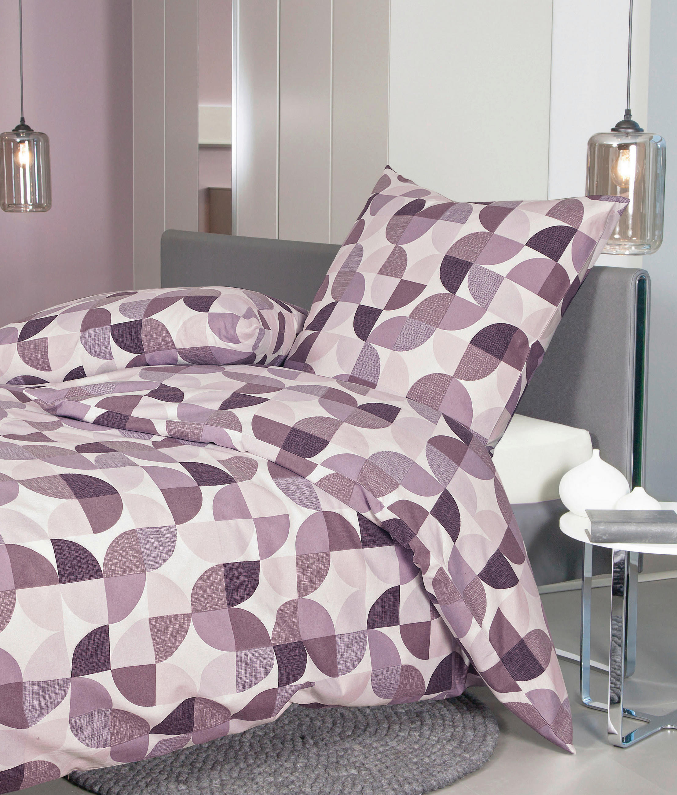 WENDEBETTWÄSCHE 135/200 cm Biber  - Beere/Lila, Basics, Textil (135/200cm) - Janine