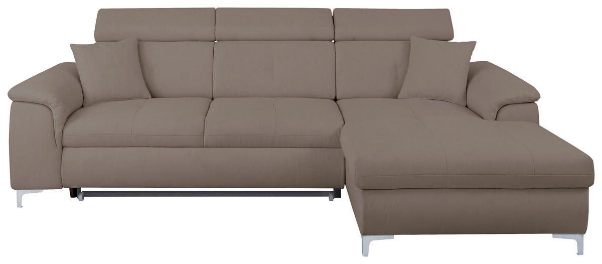 ECKSOFA in Flachgewebe Taupe  - Taupe/Chromfarben, Konventionell, Textil/Metall (268/175cm) - Carryhome