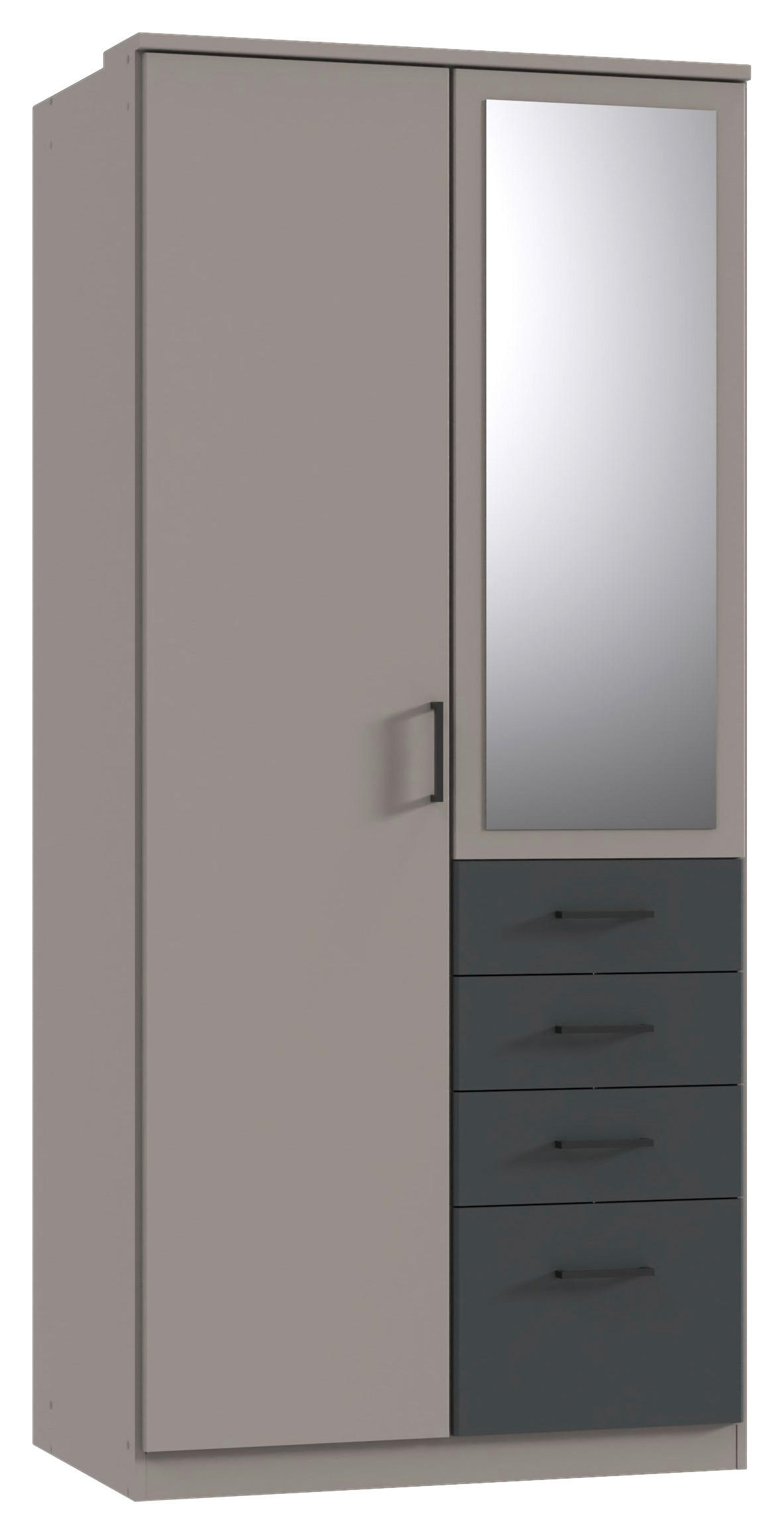 KLEIDERSCHRANK  in Graphitfarben, Grau  - Schwarz/Graphitfarben, KONVENTIONELL, Glas/Holzwerkstoff (90/199/58cm) - Carryhome