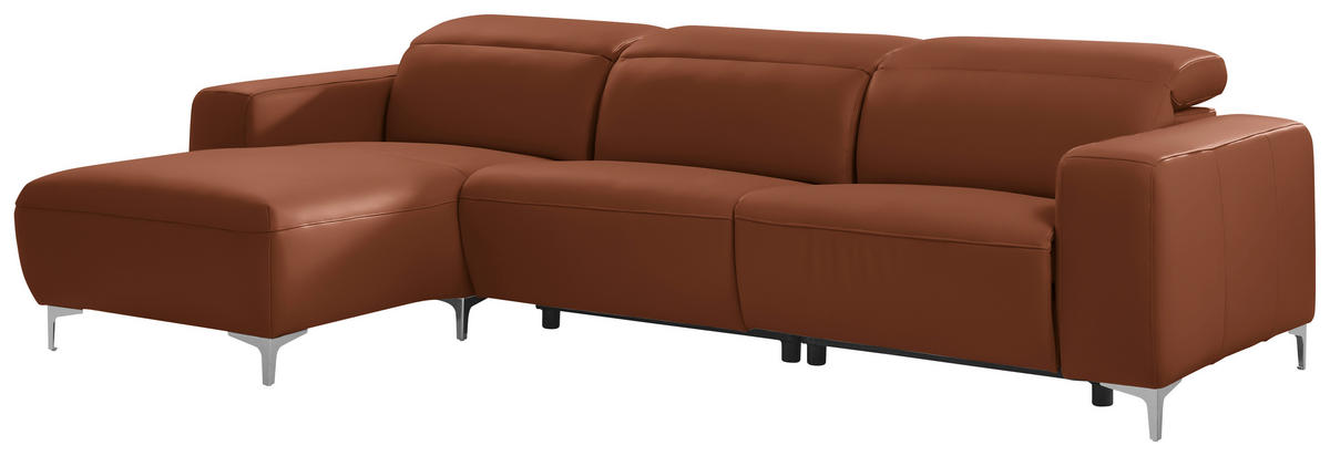 ECKSOFA in Echtleder Braun  - Chromfarben/Braun, Design, Leder/Metall (177/292cm) - Pure Home Lifestyle