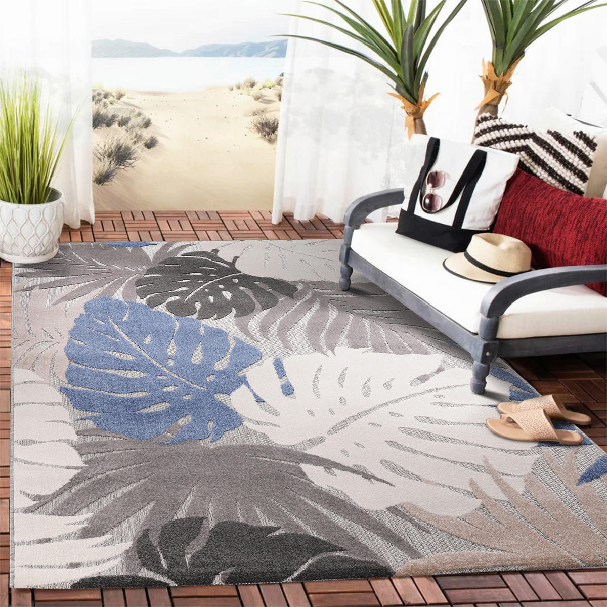 TEPIH ZA UNUTAR./VANJ. UPORAB 240/330 cm   plava  Floral  - plava, Lifestyle, tekstil/plastika (240/330cm)
