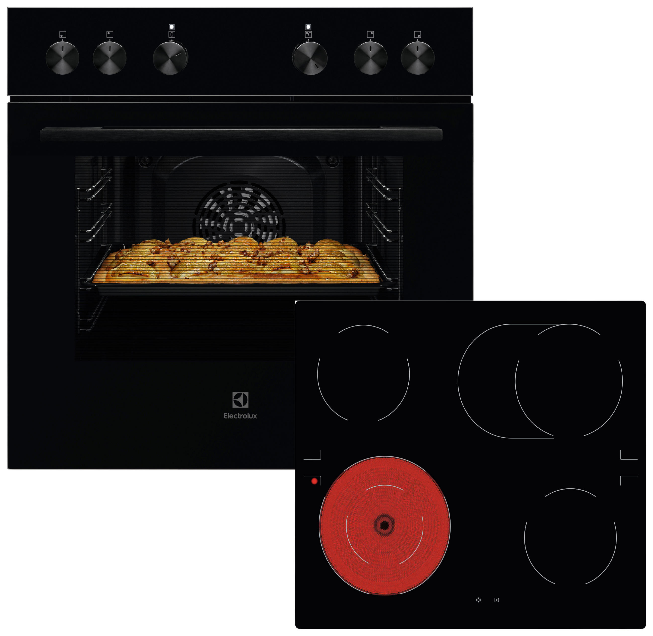 HERDSET ELXH2K1  - Edelstahlfarben/Schwarz, Basics, Glas/Metall (59,4/59,0/56,0cm) - Electrolux