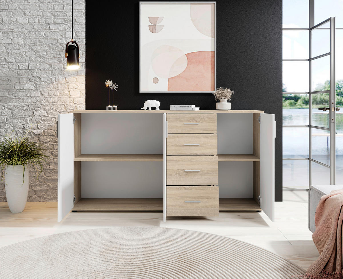 KOMMODE Bobby  in 160/84/35 cm  - Silberfarben/Schwarz, KONVENTIONELL, Holzwerkstoff/Kunststoff (160/84/35cm) - Carryhome