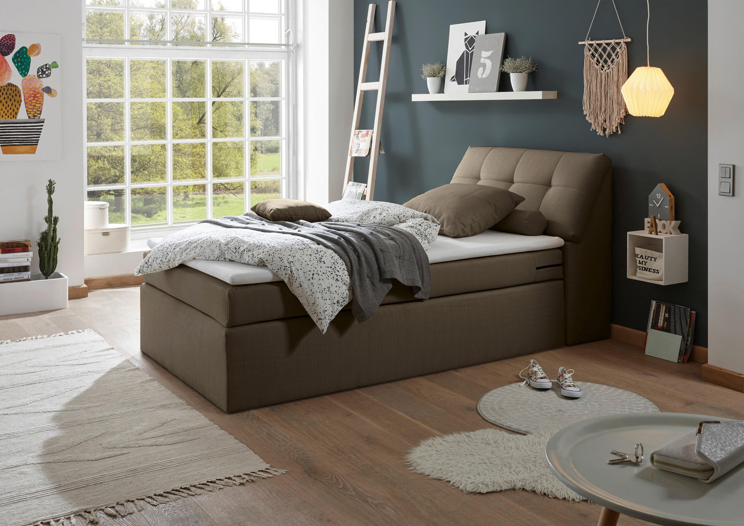 BOXSPRINGBETT 120/200 cm in Dunkelbraun - Dunkelbraun/Silberfarben, Design, Kunststoff/Textil (120/200cm) - Esposa