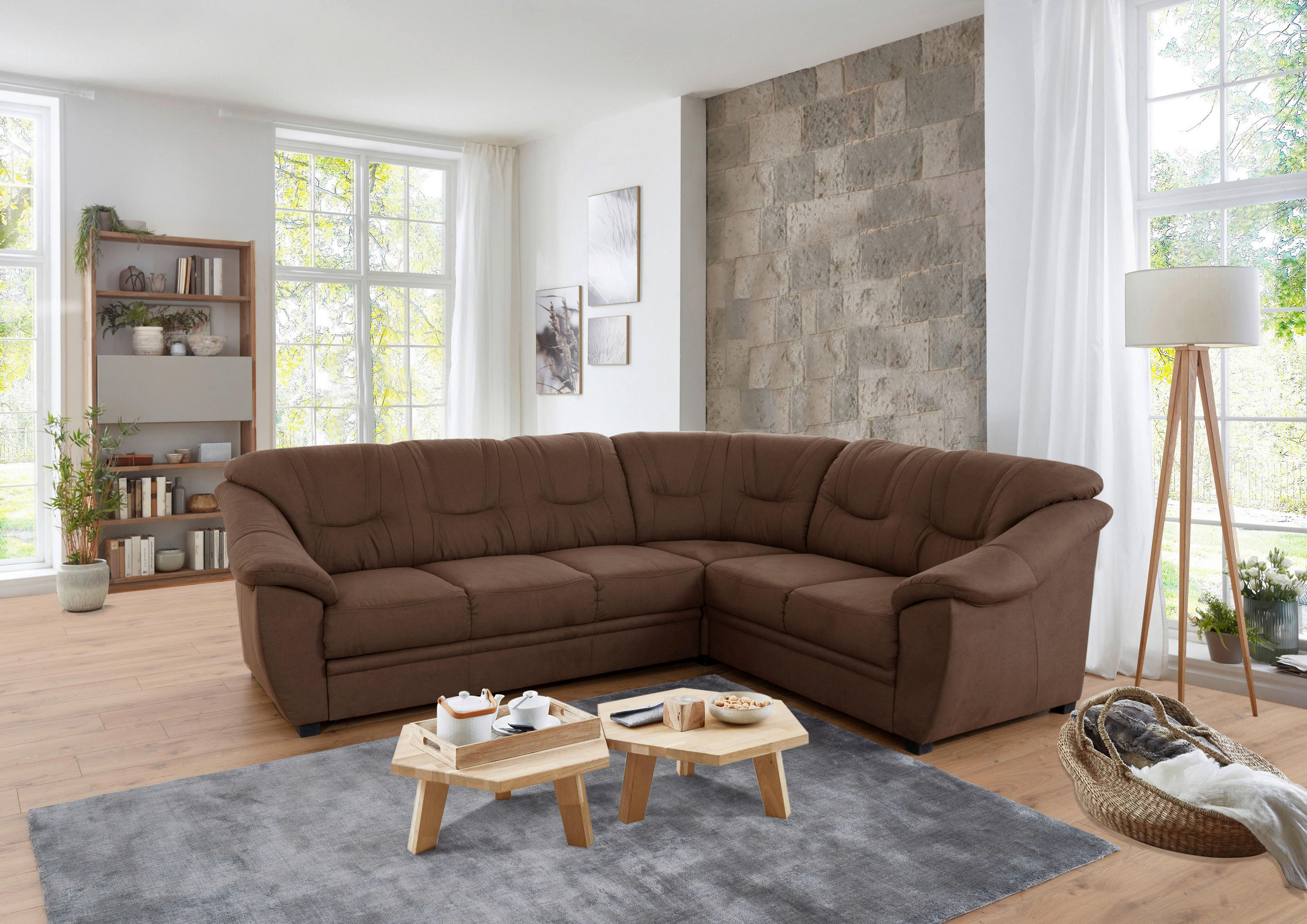 ECKSOFA inkl. Funktion in Flachgewebe Braun  - Schwarz/Braun, Konventionell, Kunststoff/Textil (264/215cm) - Sit & More