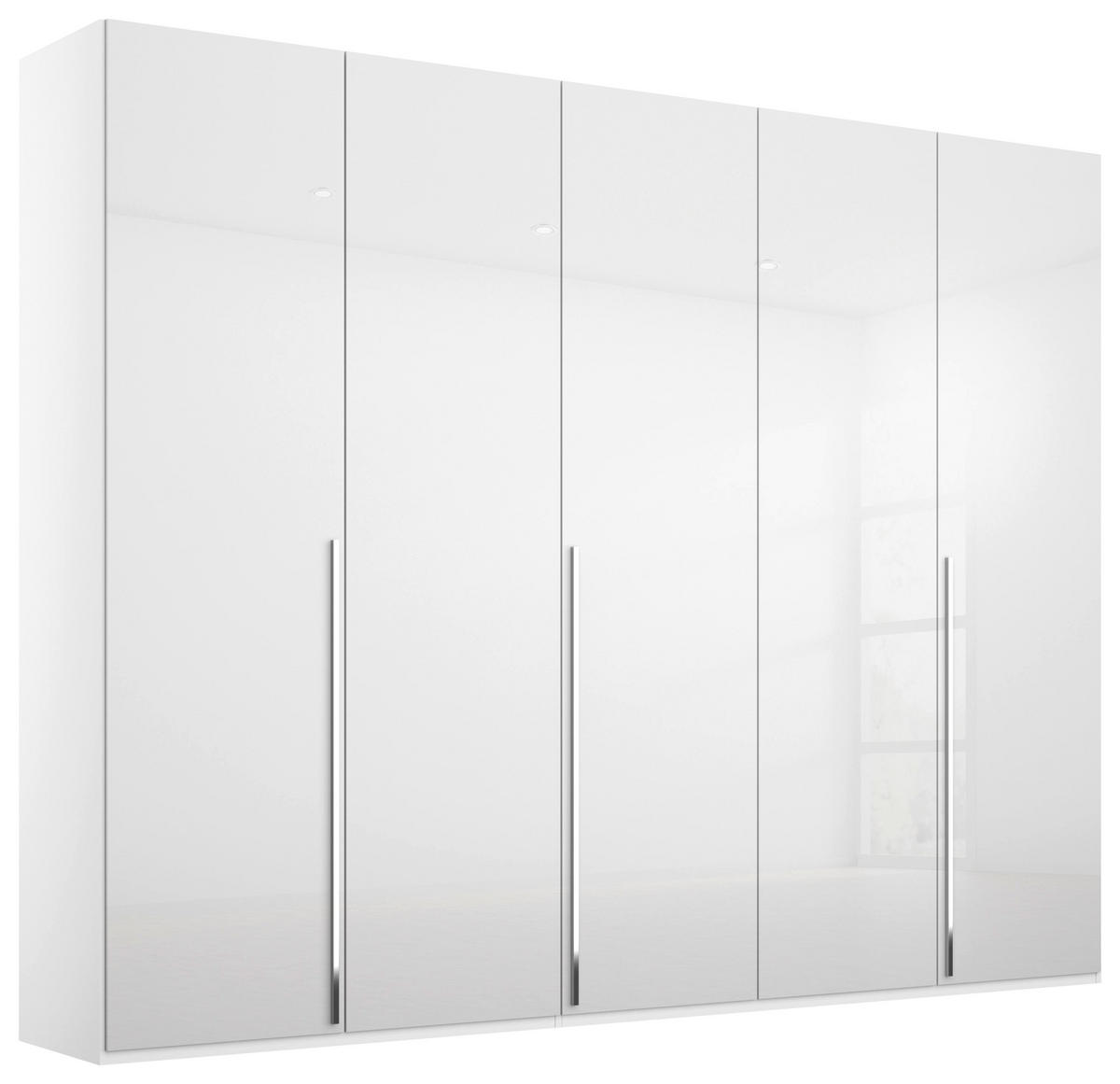 DREHTÜRENSCHRANK in Weiss, Weiss Hochglanz  - Weiss Hochglanz/Chromfarben, Design, Holzwerkstoff/Metall (251/223/60cm) - home24