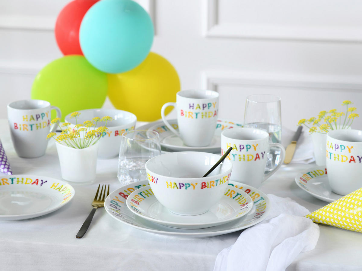 KOMPLETT SERVIS Happy Birthday 20 delar  - multicolor, Basics, keramik - Creatable