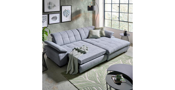 ECKSOFA  in Webstoff Blaugrau Rücken echt, Kopfteilverstellung  265/180 cm  - Blaugrau/Schwarz, Design, Textil/Metall (265/180cm) - Carryhome