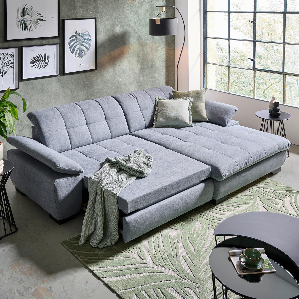 ECKSOFA in Webstoff Blaugrau  - Blaugrau/Schwarz, Design, Textil/Metall (265/180cm) - Carryhome