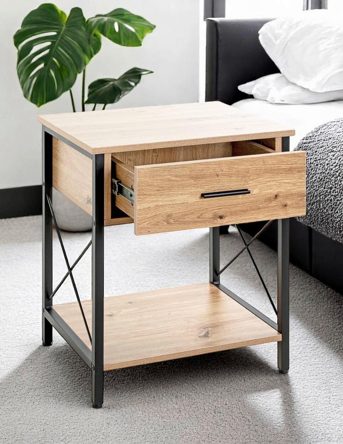 BEISTELLTISCH in Metall, Holzwerkstoff 45/40/60 cm  - Eichefarben/Schwarz, Design, Holzwerkstoff/Metall (45/40/60cm)