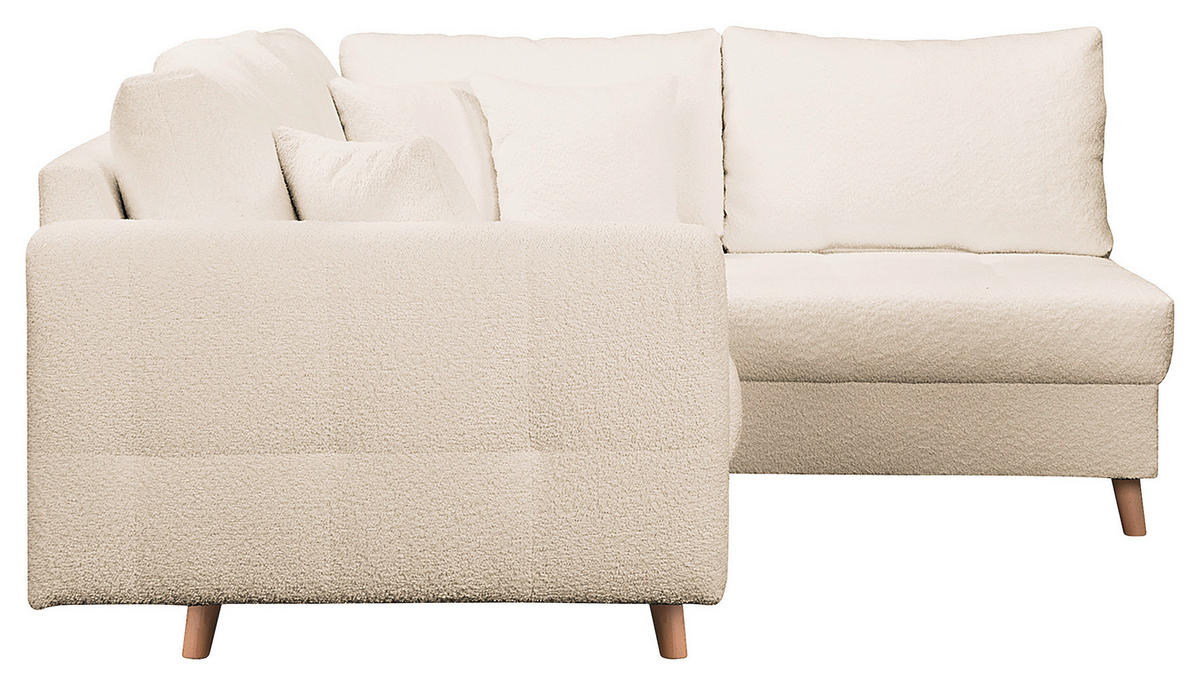 ECKSOFA inkl. Hocker Ariella Weiß Bouclé  - Naturfarben/Weiß, Design, Holz/Textil (231/161cm) - Livetastic