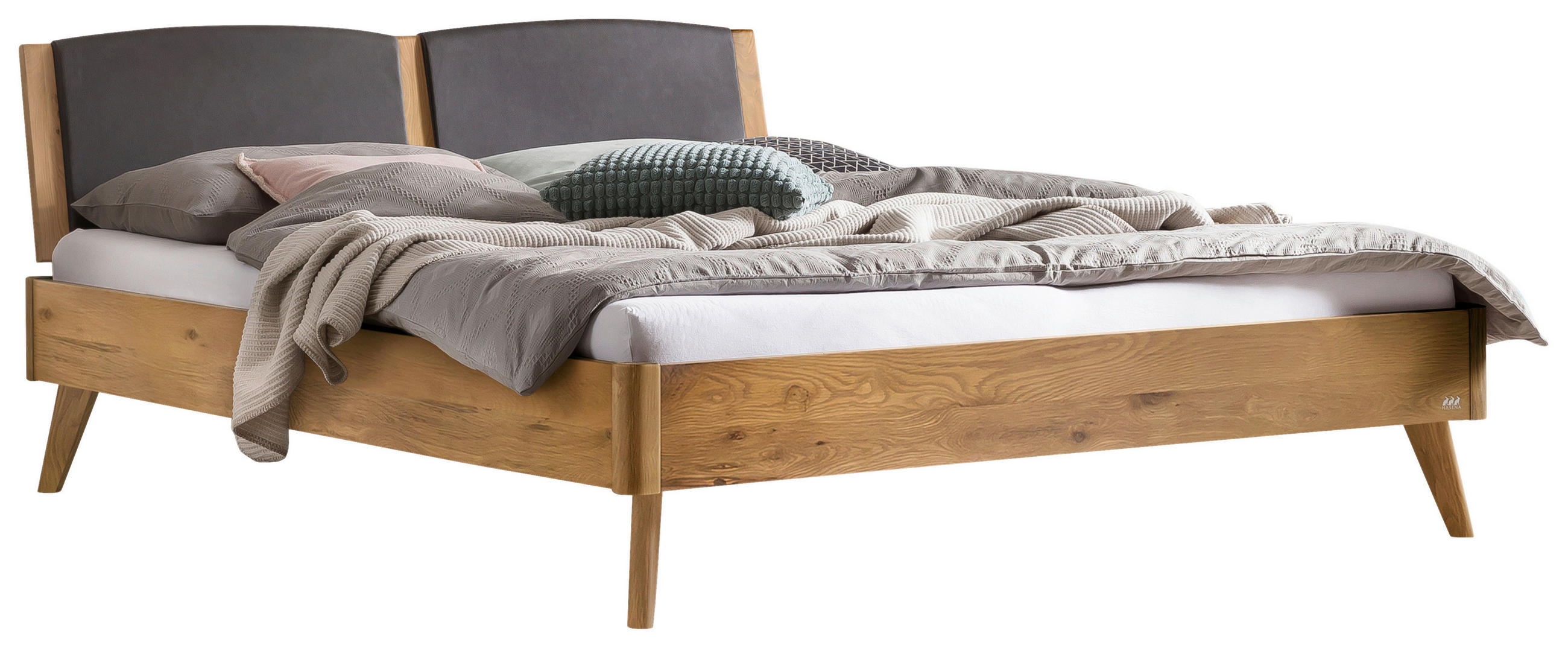 BETT 160/200 cm  in Dunkelgrau, Wildeiche  - Wildeiche/Dunkelgrau, KONVENTIONELL, Holz/Textil (160/200cm) - Hasena
