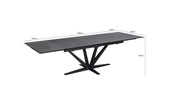 ESSTISCH in Metall, Glas, Keramik 180-280/95/76 cm - Schwarz/Bronzefarben, Design, Glas/Keramik (180-280/95/76cm) - Novel