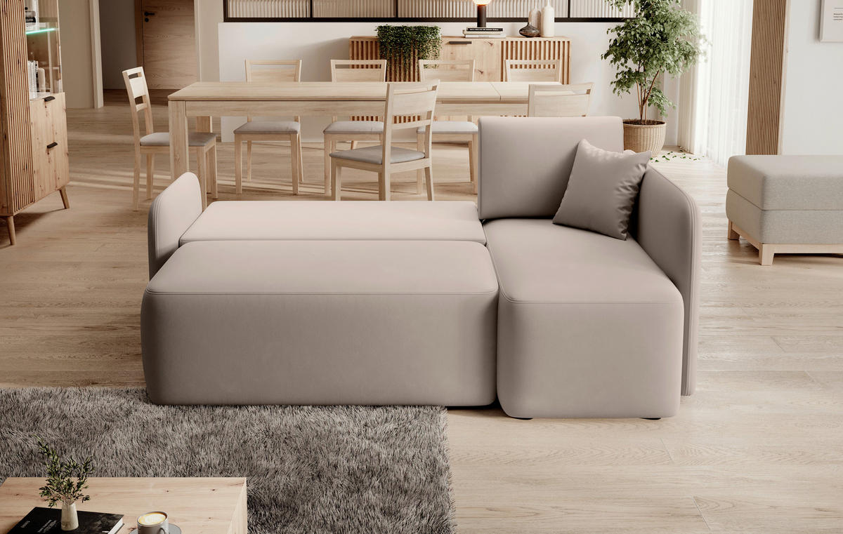 ECKSOFA Beige Plüsch  - Beige/Schwarz, Design, Kunststoff/Textil (206/150cm) - MID.YOU