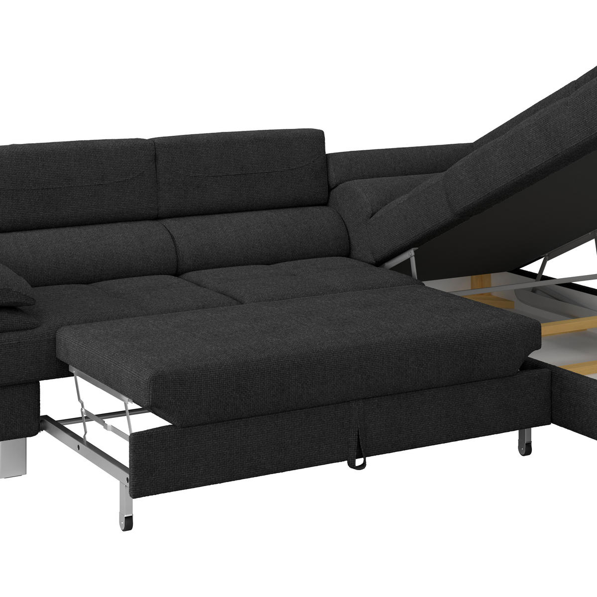 ECKSOFA in Drell Graphitfarben  - Graphitfarben, Modern, Textil/Metall (270/230cm) - MID.YOU