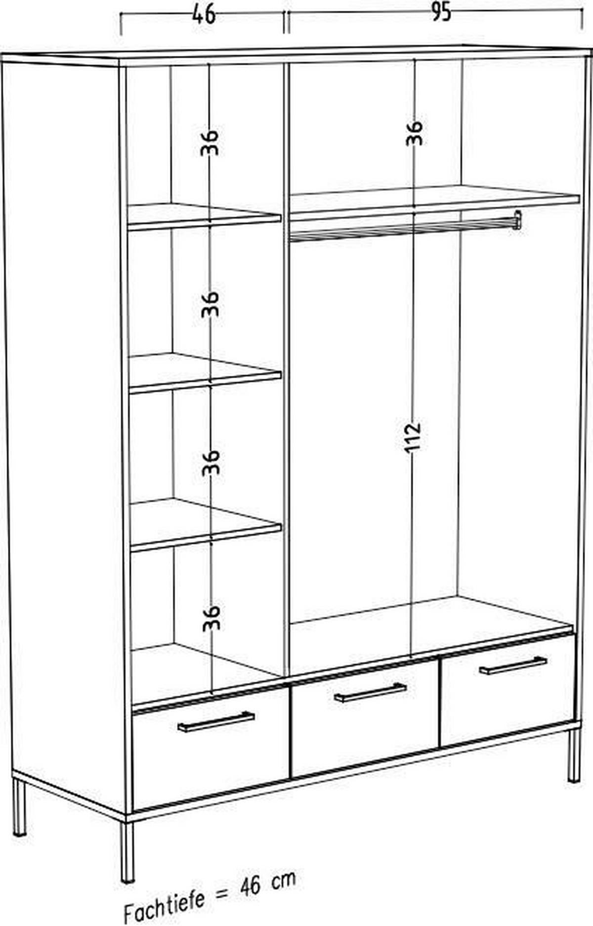 BABYKLEIDERSCHRANK Line  - Schwarz/Eiche Artisan, Trend, Holzwerkstoff/Metall (148/195/51cm) - Jimmylee