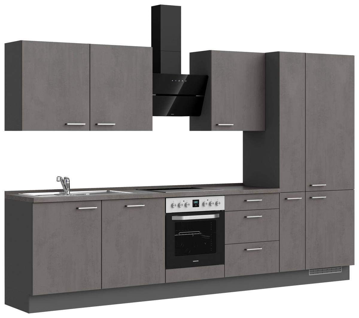 KÜCHENBLOCK Riva 330 cm  in Schieferfarben  - Schieferfarben/Edelstahlfarben, MODERN, Holzwerkstoff/Metall (330cm) - Nobilia