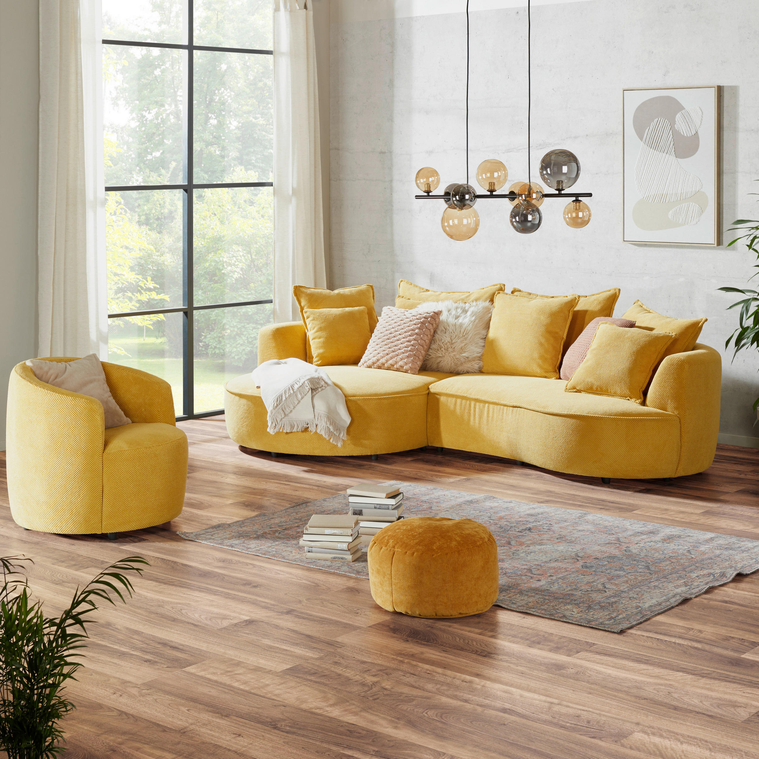 ECKSOFA in Velours, Struktur Senfgelb  - Senfgelb/Schwarz, Modern, Kunststoff/Textil (168/287cm) - Livetastic