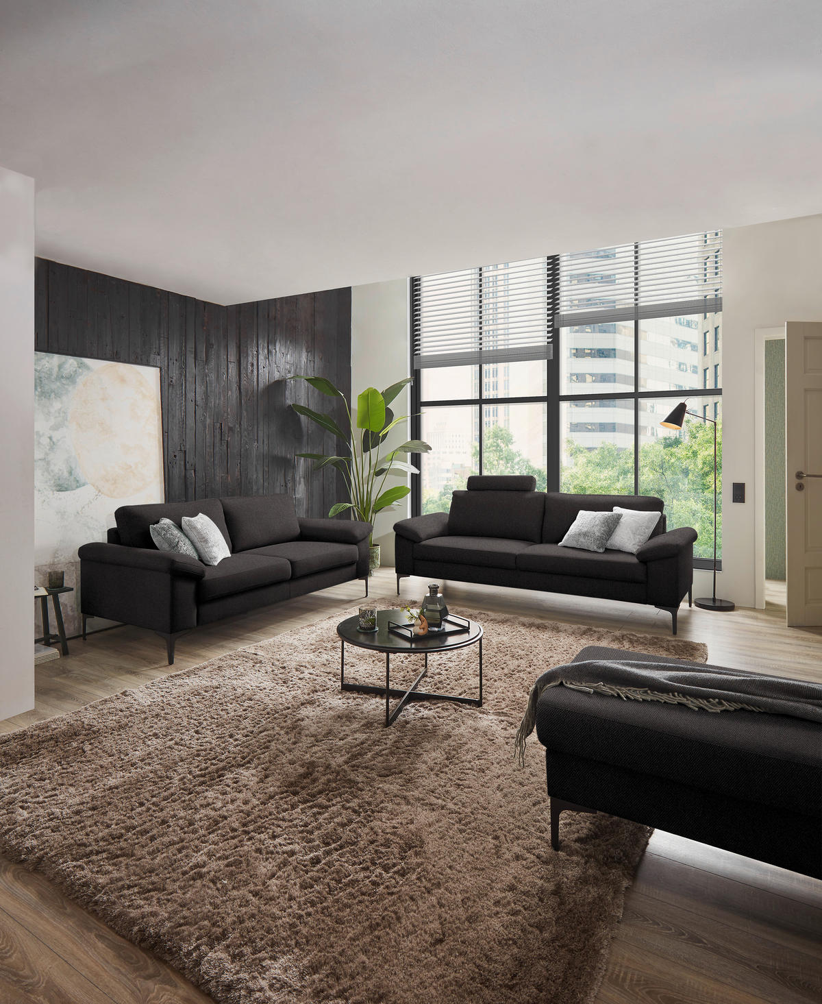 3-SITZER-SOFA in Flachgewebe Dunkelbraun  - Dunkelbraun/Schwarz, Design, Textil/Metall (226/89/97cm) - Pure Home Lifestyle