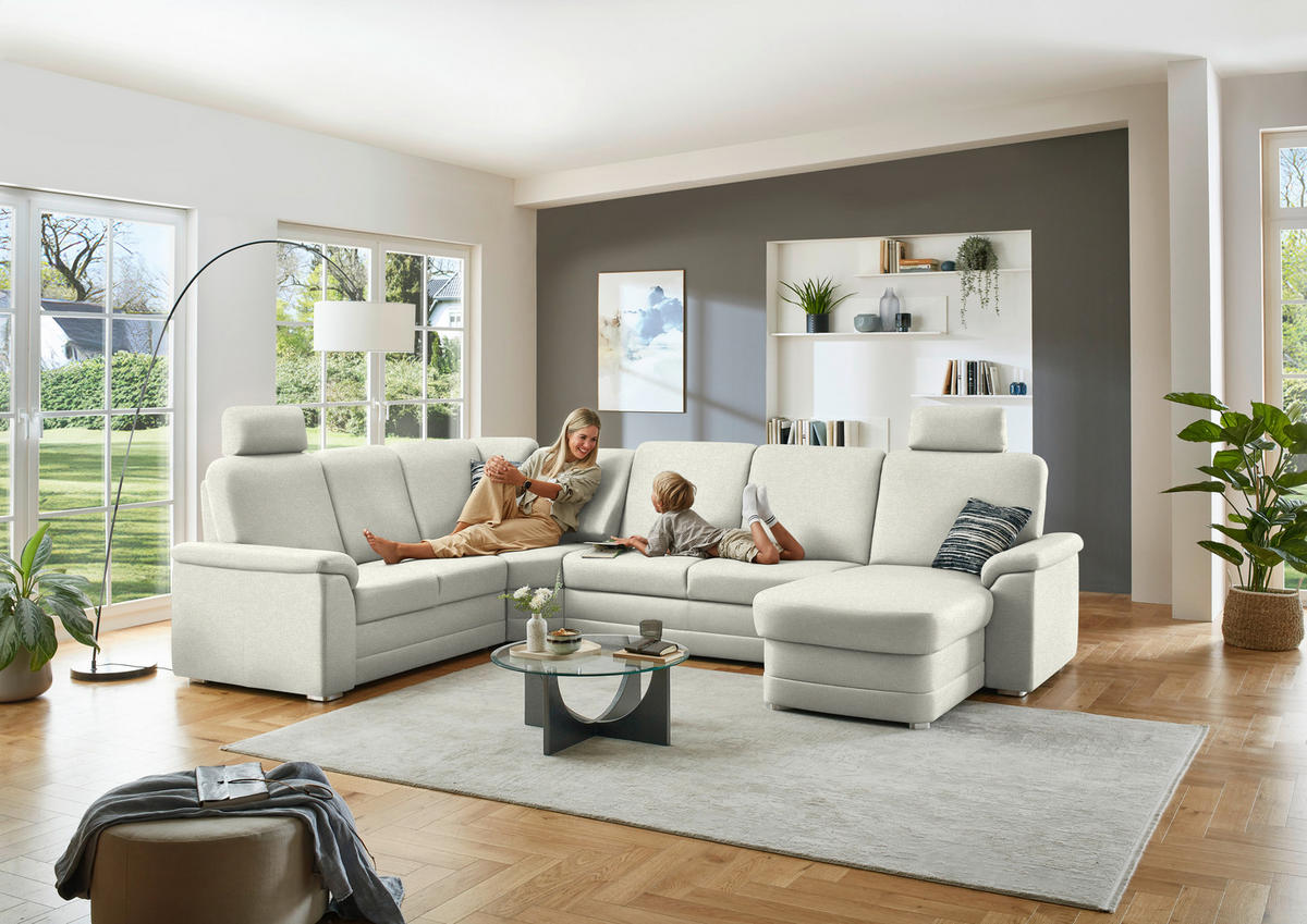 WOHNLANDSCHAFT  in Chenille Creme  - Creme/Alufarben, KONVENTIONELL, Holz/Textil (235/329/160cm) - Beldomo Comfort